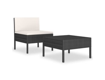 vidaXL 2-delige Loungeset met kussens poly rattan zwart