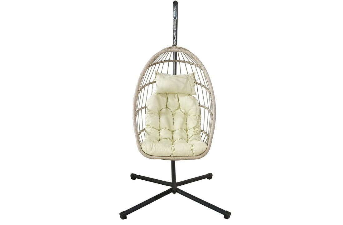Inklapbare Hangstoel Egg Chair - Crème Zwart - 60% Korting!