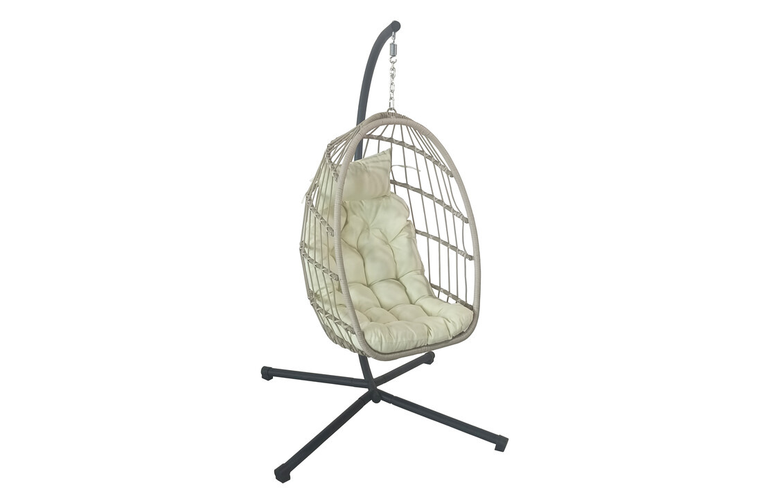 Inklapbare Hangstoel Egg Chair - Crème Zwart - 60% Korting!