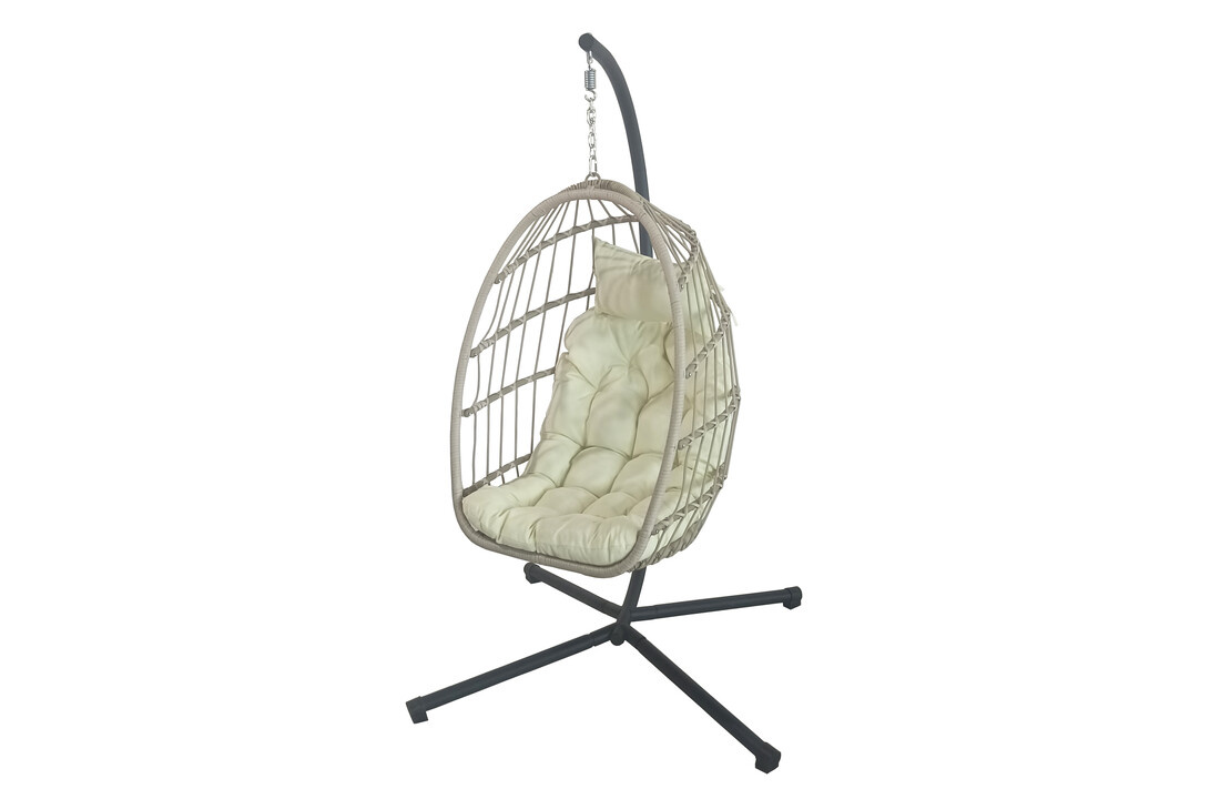 Inklapbare Hangstoel Egg Chair - Crème Zwart - 60% Korting!