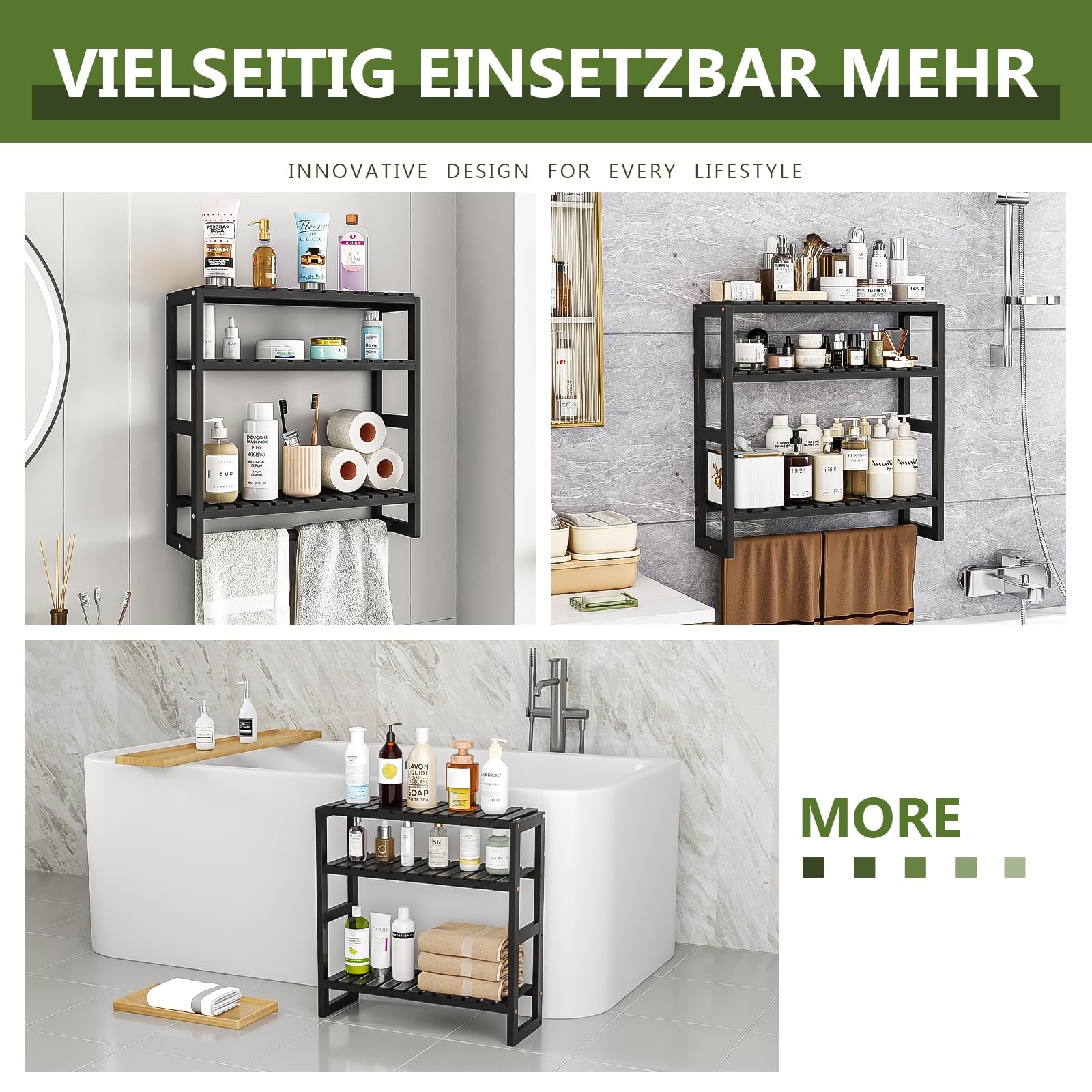 Bamworld Bamboe Douchewand Organizer - 3 Lagen - Zwart - 30% Korting!