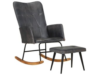 vidaXL Schommelstoel met Voetensteun Echt Leer Grijs - 55% Korting!