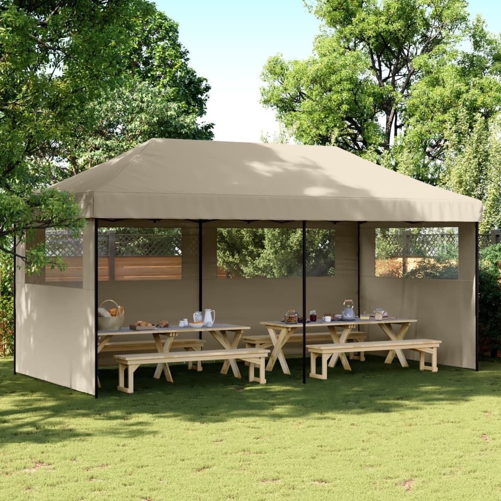 vidaXL Partytent Pop-up 3 Zijwanden Taupe - 35% Korting!