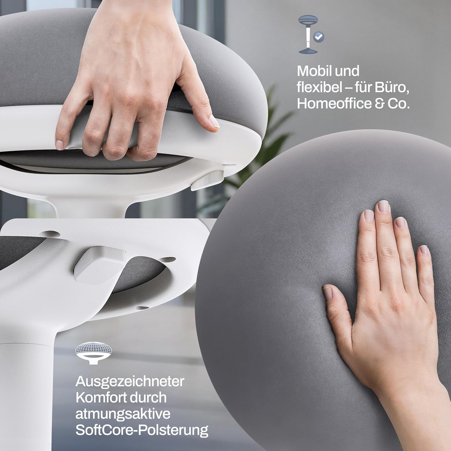 Bureaukruk ergonomisch [gecertificeerd], 2-in-1 kruk & staande kruk, in hoogte verstelbaar, ergonomische kruk voor kantoor en bureau, schommelkruk met zwaaieffect