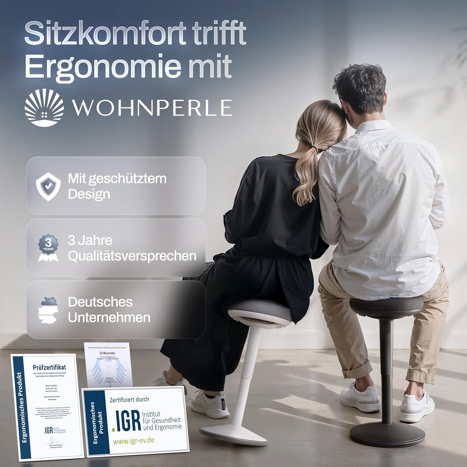 Bureaukruk ergonomisch [gecertificeerd], 2-in-1 kruk & staande kruk, in hoogte verstelbaar, ergonomische kruk voor kantoor en bureau, schommelkruk met zwaaieffect