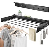 Donken Drying rack, wall mounted, wall dryer, 100 cm, clothes rack, pull out for bathroom, balcony, patio, wall dryer, ideal for indoor and outdoor use, space-saving (black, 100 cm)