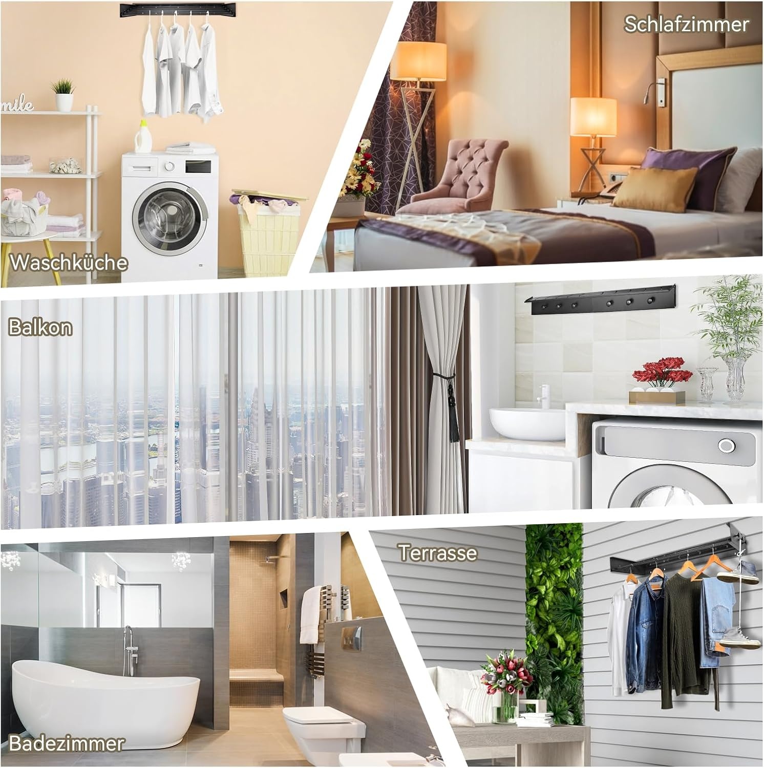 Donken Drying rack, wall mounted, wall dryer, 100 cm, clothes rack, pull out for bathroom, balcony, patio, wall dryer, ideal for indoor and outdoor use, space-saving (black, 100 cm)