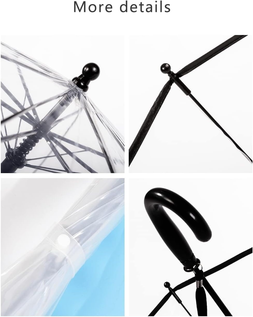 Transparante paraplu voor kinderen, winddicht, 8 echte vezelribben, gebogen handgreep, automatische opening en glasvezel, paraplu voor kinderen, jongens, meisjes, jongens, meisjes, Transparant, M