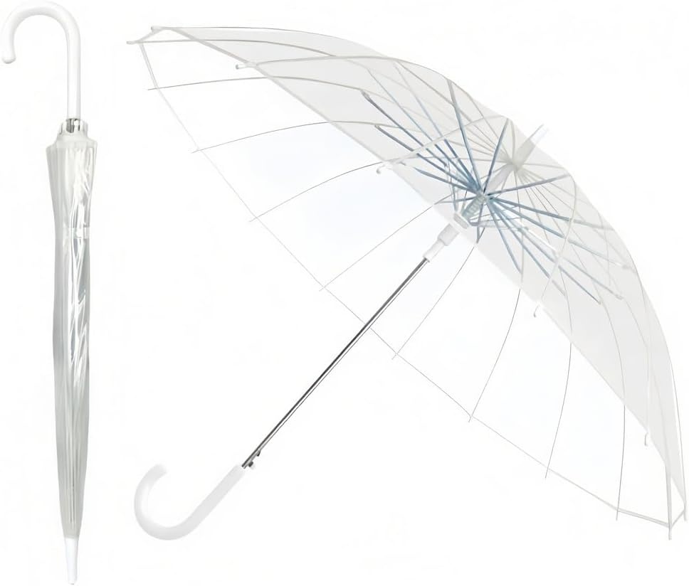 Clear Air Bubble Umbrella Rainproof Canopy Clear Umbrellas for Adults, Perfect for Weddings, Graduation Photo - J Hook Handle Automatically Open