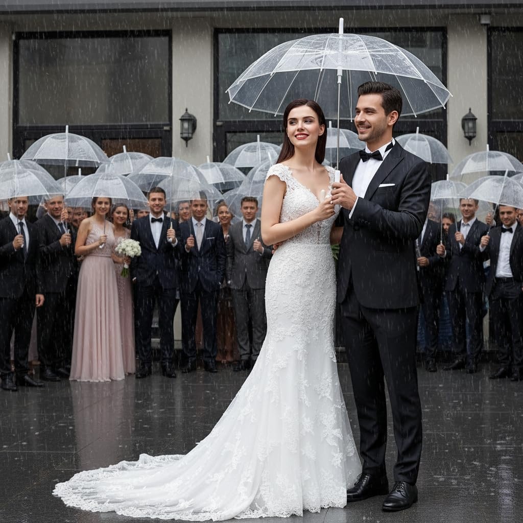 Clear Air Bubble Umbrella Rainproof Canopy Clear Umbrellas for Adults, Perfect for Weddings, Graduation Photo - J Hook Handle Automatically Open