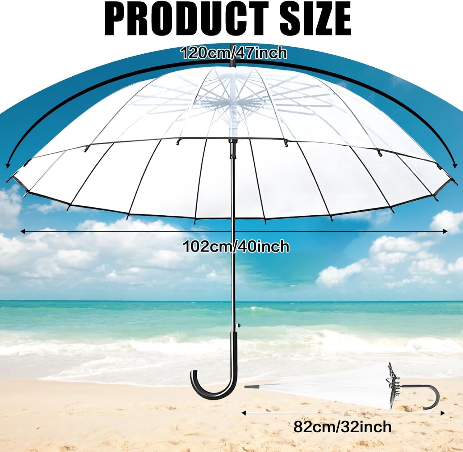 Clear Air Bubble Umbrella Rainproof Canopy Clear Umbrellas for Adults, Perfect for Weddings, Graduation Photo - J Hook Handle Automatically Open