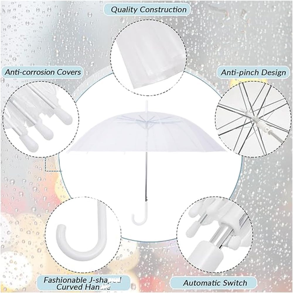 Clear Air Bubble Umbrella Rainproof Canopy Clear Umbrellas for Adults, Perfect for Weddings, Graduation Photo - J Hook Handle Automatically Open