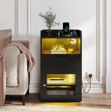 YITAHOME Nachtkastje met stopcontact, nachtkastje zwart met oplaadfunctie, bijzettafel met ledverlichting, lade, 1 AC-stopcontact, 2 USB-poorten, nachtkastje, woonkamer, slaapkamer, werkkamer
