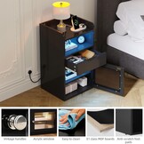 YITAHOME Nachtkastje met stopcontact, nachtkastje zwart met oplaadfunctie, bijzettafel met ledverlichting, lade, 1 AC-stopcontact, 2 USB-poorten, nachtkastje, woonkamer, slaapkamer, werkkamer