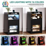 YITAHOME Nachtkastje met stopcontact, nachtkastje zwart met oplaadfunctie, bijzettafel met ledverlichting, lade, 1 AC-stopcontact, 2 USB-poorten, nachtkastje, woonkamer, slaapkamer, werkkamer