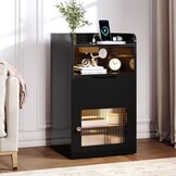 YITAHOME Nachtkastje met stopcontact, nachtkastje zwart met oplaadfunctie, bijzettafel met ledverlichting, lade, 1 AC-stopcontact, 2 USB-poorten, nachtkastje, woonkamer, slaapkamer, werkkamer