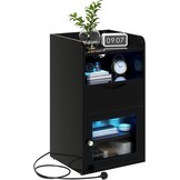 YITAHOME Nachtkastje met stopcontact, nachtkastje zwart met oplaadfunctie, bijzettafel met ledverlichting, lade, 1 AC-stopcontact, 2 USB-poorten, nachtkastje, woonkamer, slaapkamer, werkkamer