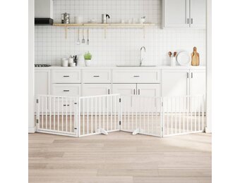 vidaXL Hondenhek inklapbaar met deur 4 panelen 320 cm populierhout wit