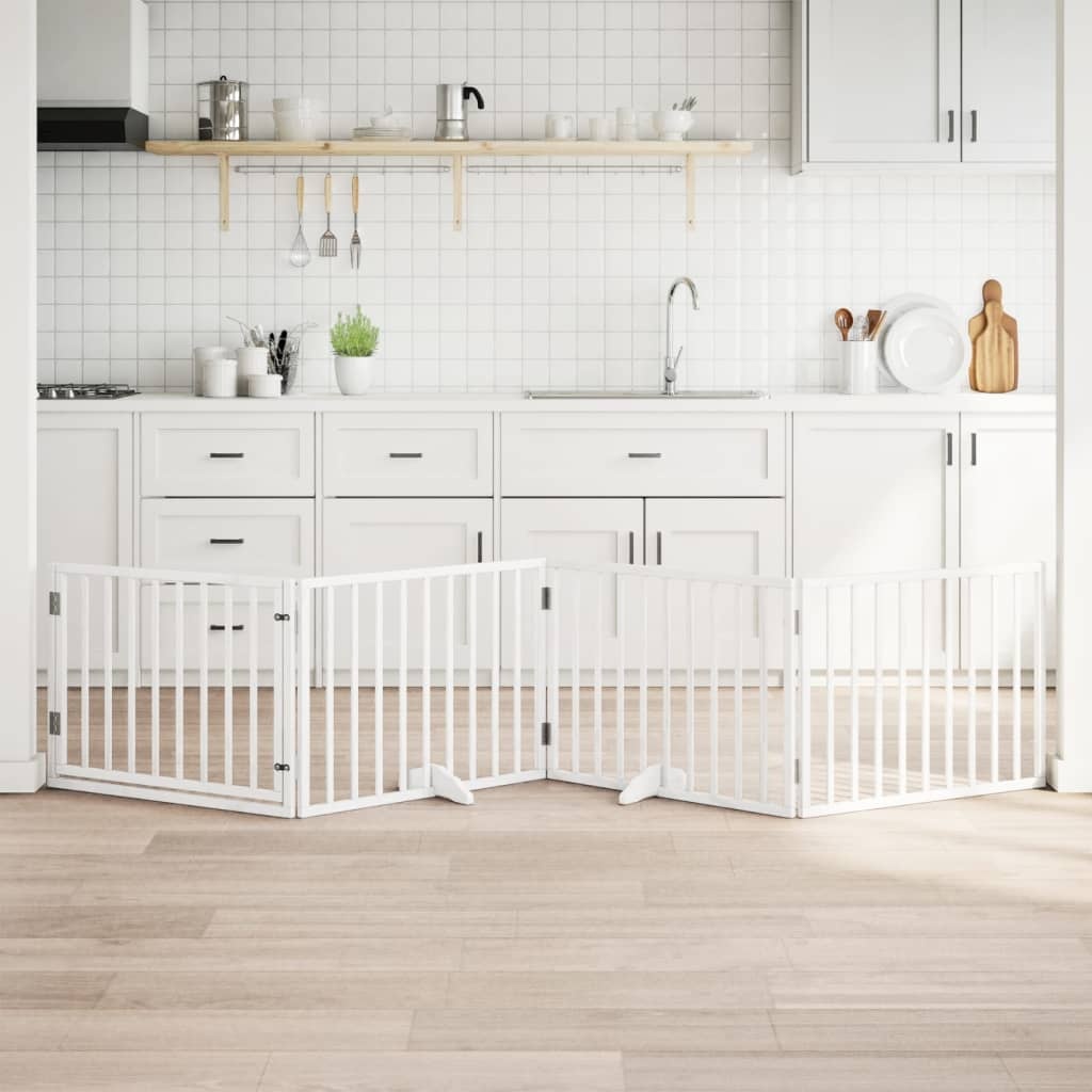 vidaXL Hondenhek inklapbaar met deur 4 panelen 320 cm populierhout wit