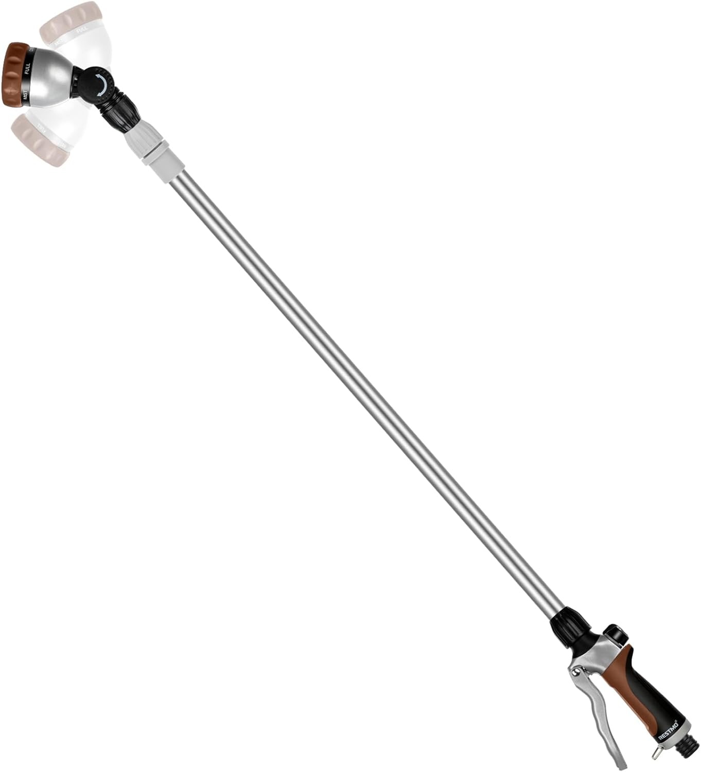 RESTMO Telescopische Tuinspuit 92-152 cm Metaal, Lange Tuinspuit met 180° Draaibare Kop, 7 Verstelbare Sproeimodussen voor Hangende Potten en Struiken, Bruin