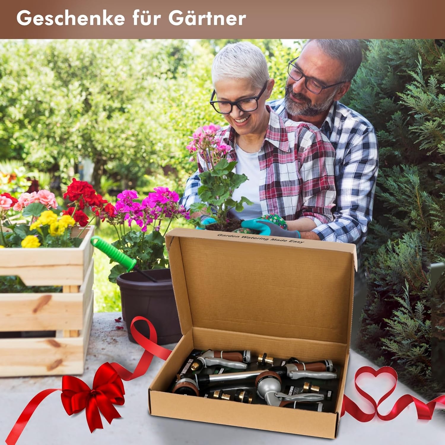 RESTMO Telescopische Tuinspuit 92-152 cm Metaal, Lange Tuinspuit met 180° Draaibare Kop, 7 Verstelbare Sproeimodussen voor Hangende Potten en Struiken, Bruin