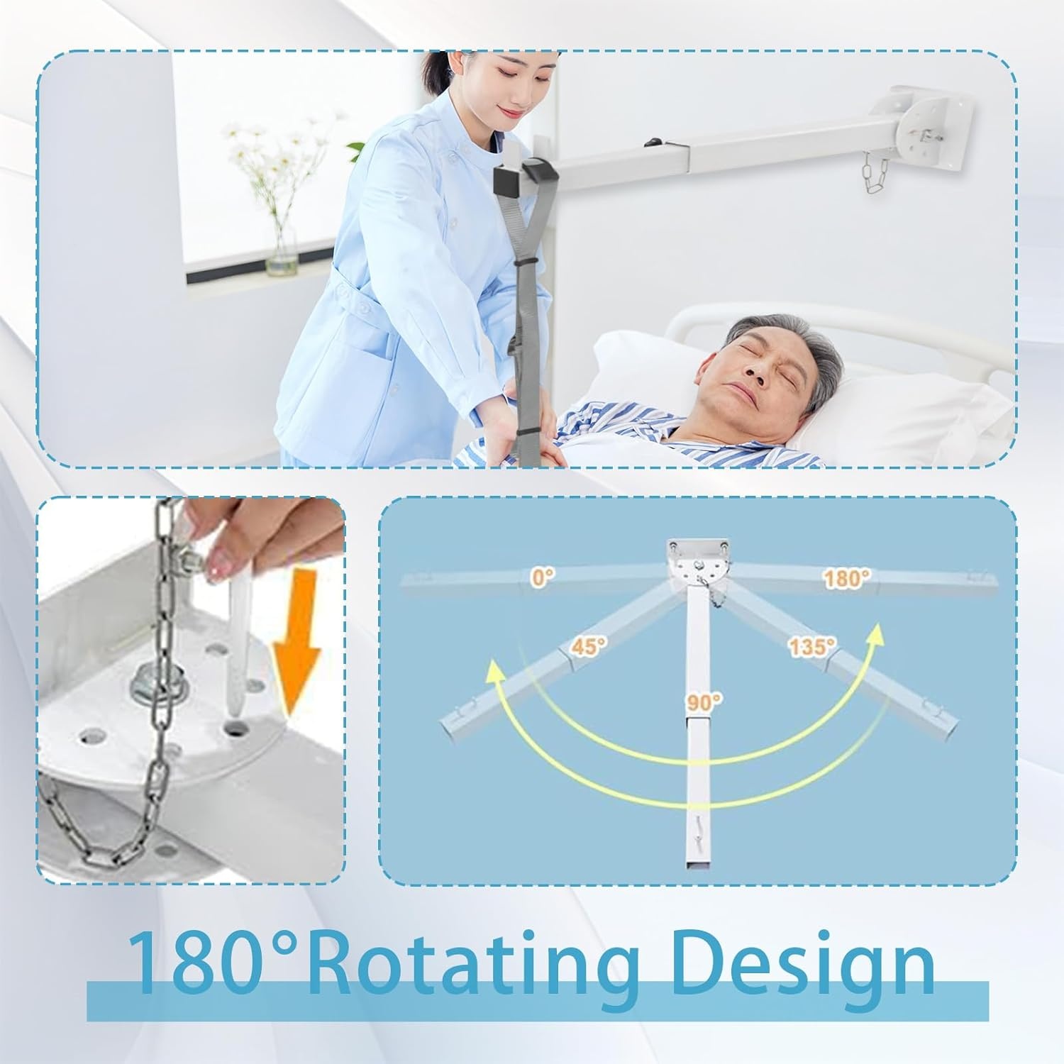 Trapeziumbed voor senioren, trapeziumbar voor bed, hulp mobiliteit, nachtkastje, pull-up bar, bed, steunstang, plafondmontage met verstelbare riem, opstahulp