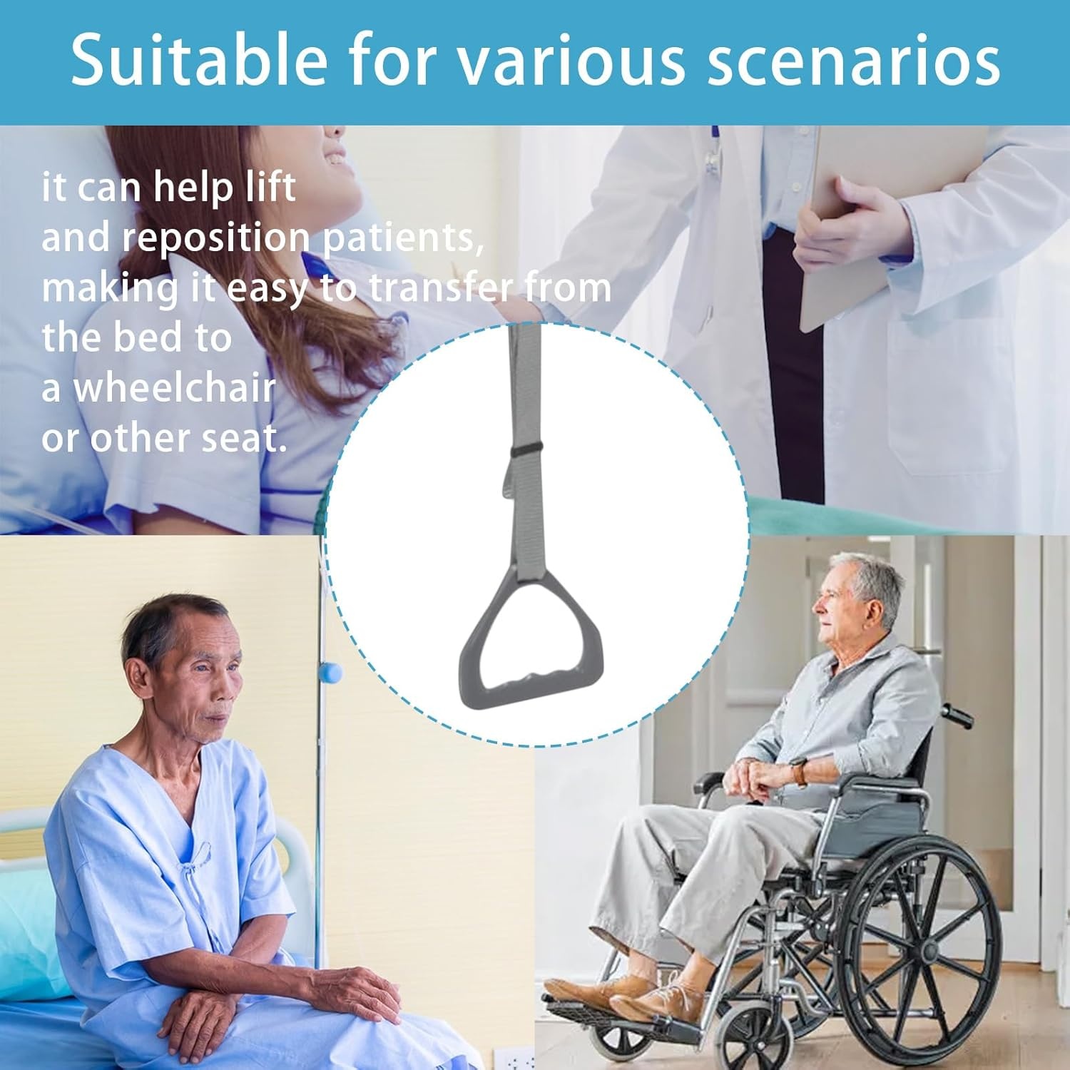 Trapeziumbed voor senioren, trapeziumbar voor bed, hulp mobiliteit, nachtkastje, pull-up bar, bed, steunstang, plafondmontage met verstelbare riem, opstahulp