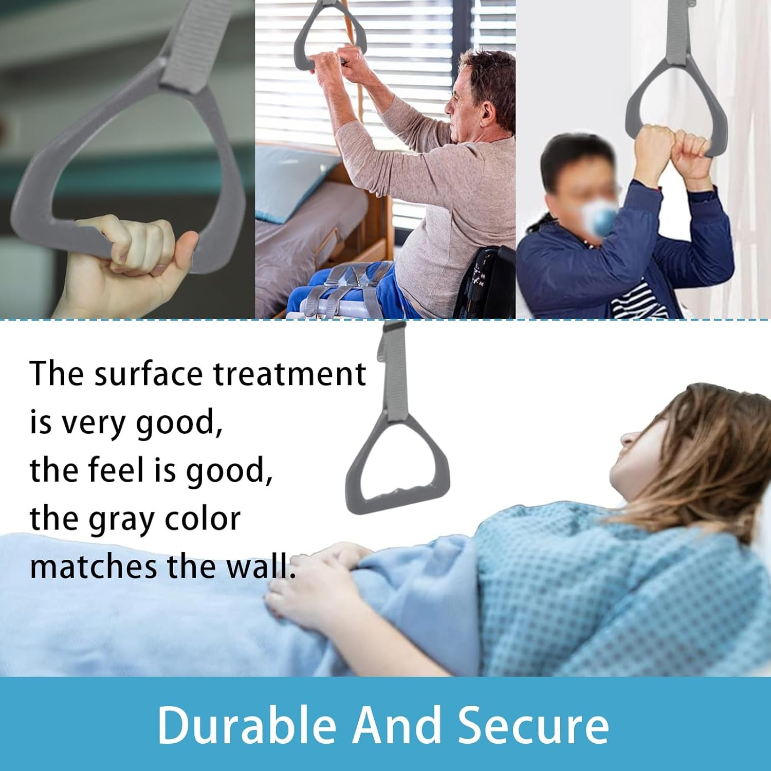 Trapeziumbed voor senioren, trapeziumbar voor bed, hulp mobiliteit, nachtkastje, pull-up bar, bed, steunstang, plafondmontage met verstelbare riem, opstahulp