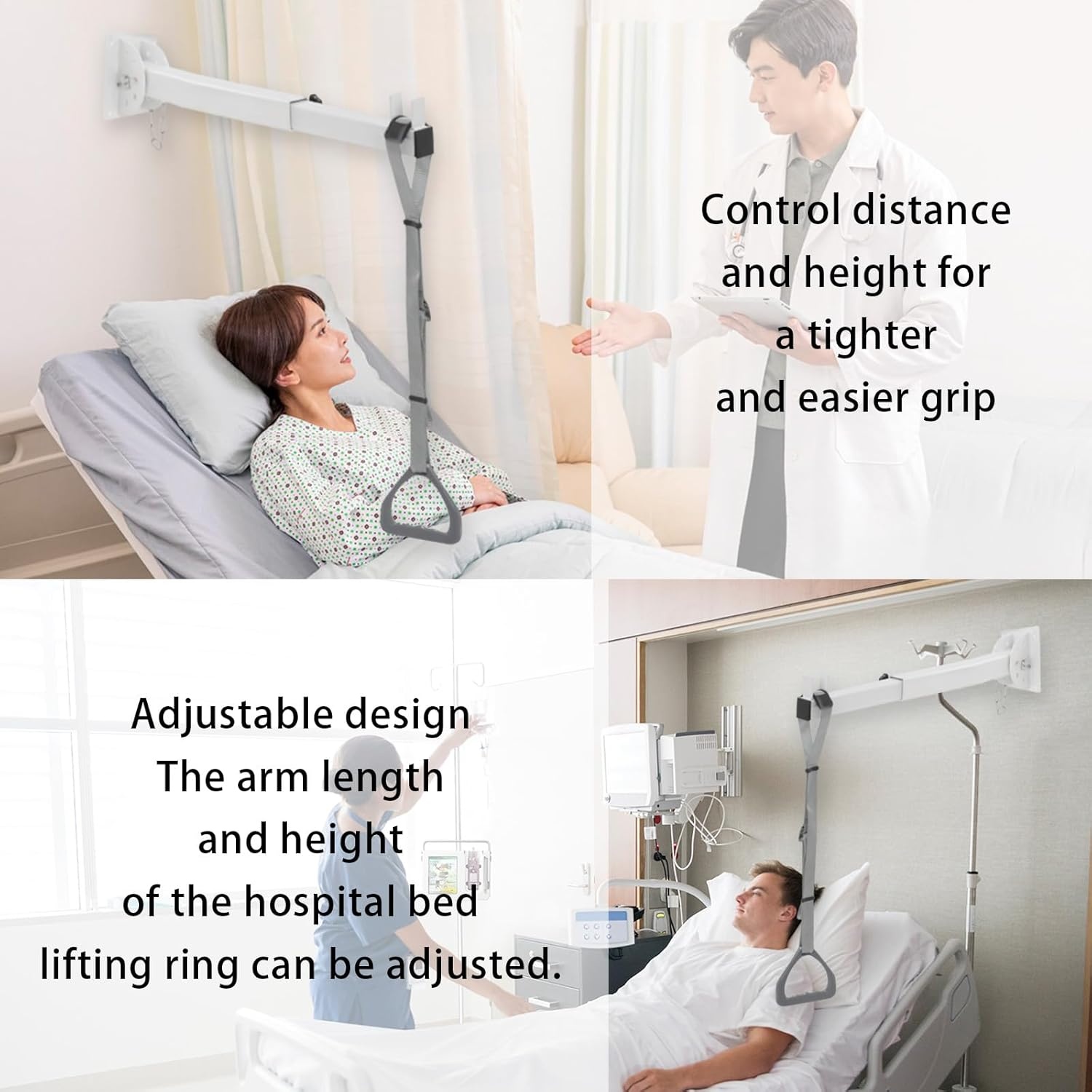 Trapeziumbed voor senioren, trapeziumbar voor bed, hulp mobiliteit, nachtkastje, pull-up bar, bed, steunstang, plafondmontage met verstelbare riem, opstahulp