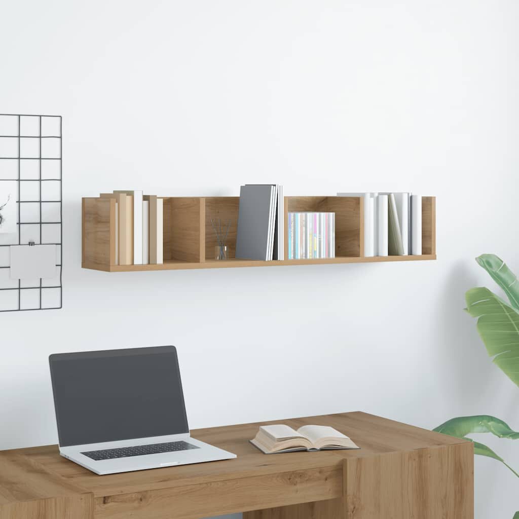 vidaXL CD-wandschap 100x18x18 cm bewerkt hout artisanaal eikenkleurig