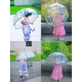 Children's Umbrella with Dome Roof, Lightweight, Cute Funny Design, Wind and Umbrella, Stick Umbrella in Bell Shape, Transparent, Gifts for Children