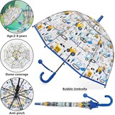 Children's Umbrella with Dome Roof, Lightweight, Cute Funny Design, Wind and Umbrella, Stick Umbrella in Bell Shape, Transparent, Gifts for Children