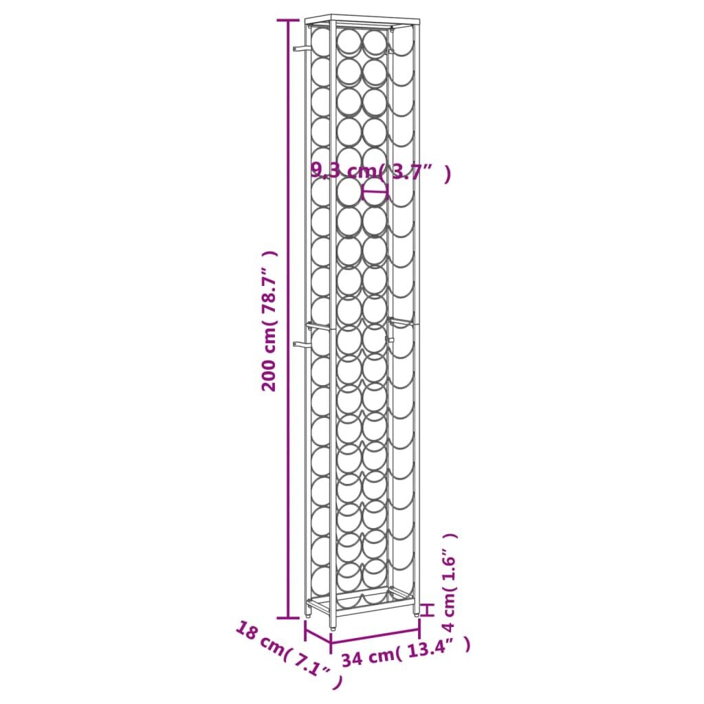 vidaXL Wijnrek voor 57 flessen 34x18x200 cm smeedijzer zwart