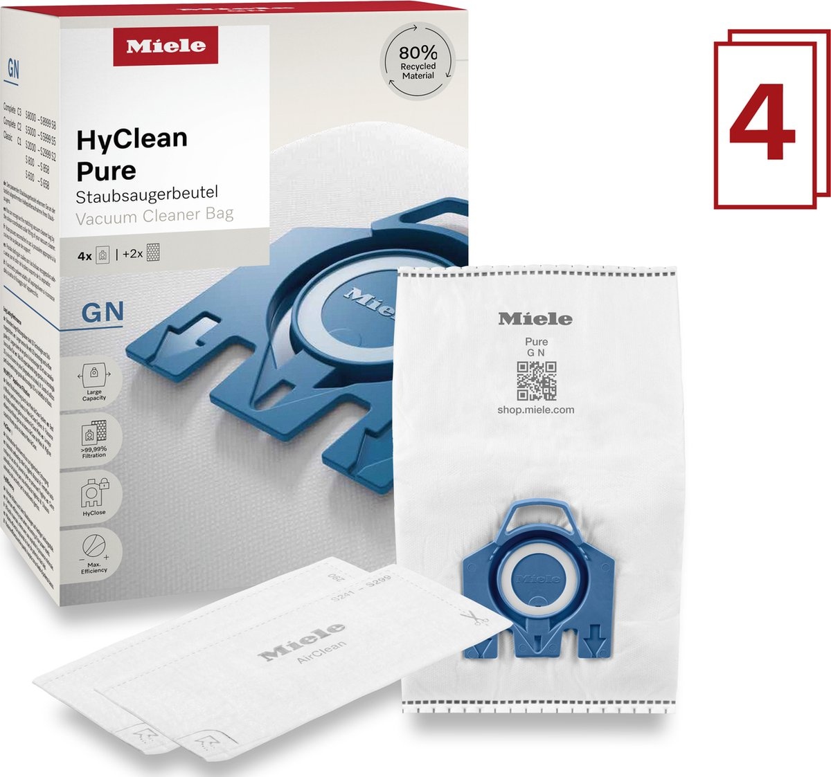 Miele HyClean Pure GN Stofzuigerzakken (4 stuks) - 62% Korting!