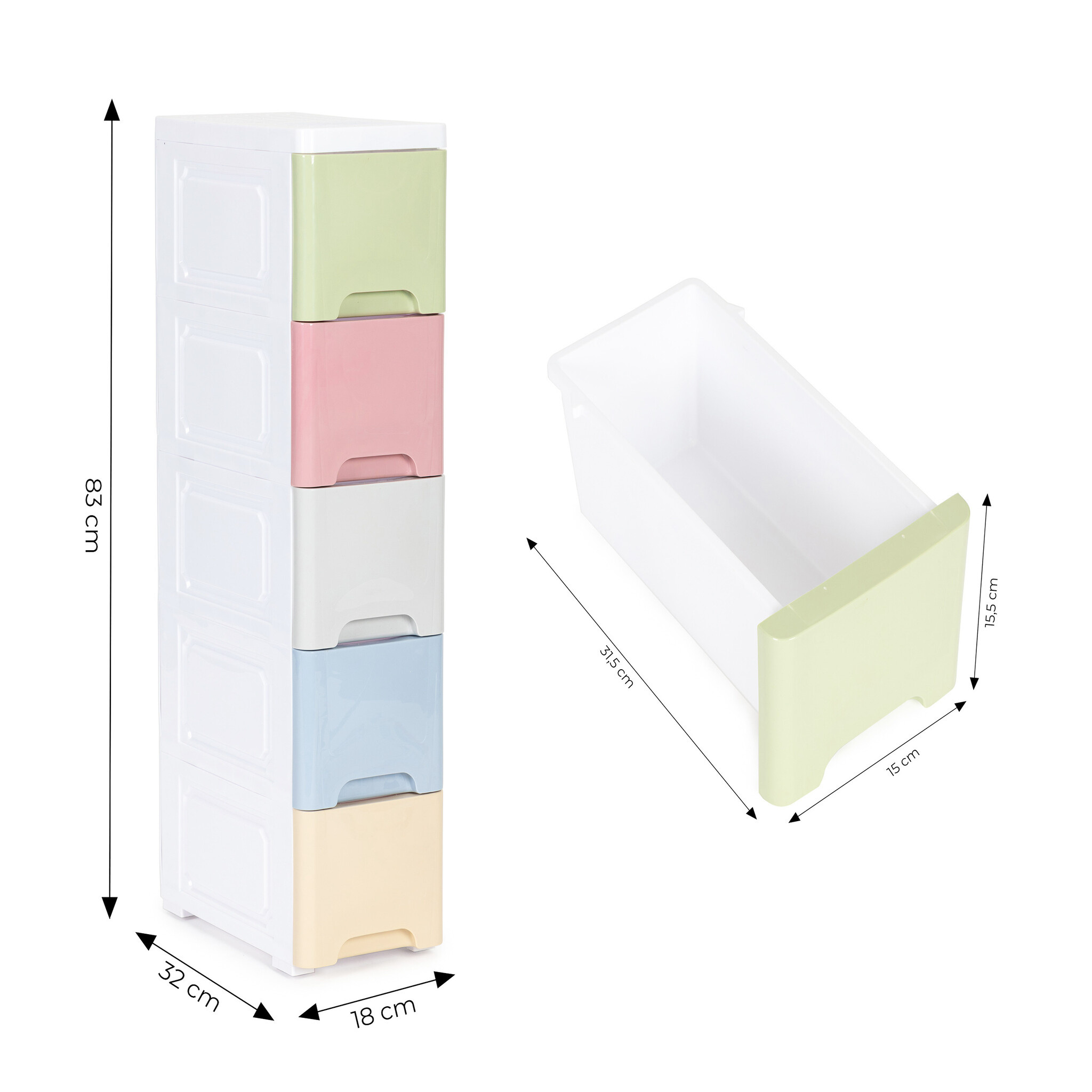 Ladeblok 5 Lades Pastelkleuren - 83cm (35% Korting)