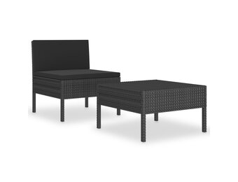 vidaXL 2-delige Loungeset met kussens poly rattan zwart