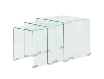 vidaXL Bijzettafel set 3-dlg transparant gehard glas