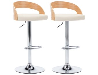 vidaXL Barkrukken Kunstleer & Gebogen Hout - Crèmekleurig - 35% Korting