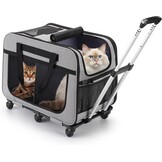 Extra groot huisdierendrager met dubbele compartimenten en afneembare wielen voor kat/hond, opvouwbare roldrager voor 2 katten, wandel- en kamperdrager, grijs