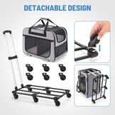 Extra groot huisdierendrager met dubbele compartimenten en afneembare wielen voor kat/hond, opvouwbare roldrager voor 2 katten, wandel- en kamperdrager, grijs