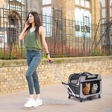 Extra groot huisdierendrager met dubbele compartimenten en afneembare wielen voor kat/hond, opvouwbare roldrager voor 2 katten, wandel- en kamperdrager, grijs