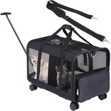 Extra groot huisdierendrager met dubbele compartimenten en afneembare wielen voor kat/hond, opvouwbare roldrager voor 2 katten, wandel- en kamperdrager, grijs