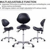 Grace&Grace Saddle Stool with Back Support Massage Swivel Chair for Beauty Tattoo Lash Clinic Dentist Spa Salons Studio,Adjustable Rolling Stool on Wheels(With Backrest, Black)