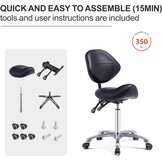 Grace&Grace Saddle Stool with Back Support Massage Swivel Chair for Beauty Tattoo Lash Clinic Dentist Spa Salons Studio,Adjustable Rolling Stool on Wheels(With Backrest, Black)