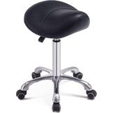 Grace&Grace Saddle Stool with Back Support Massage Swivel Chair for Beauty Tattoo Lash Clinic Dentist Spa Salons Studio,Adjustable Rolling Stool on Wheels(With Backrest, Black)