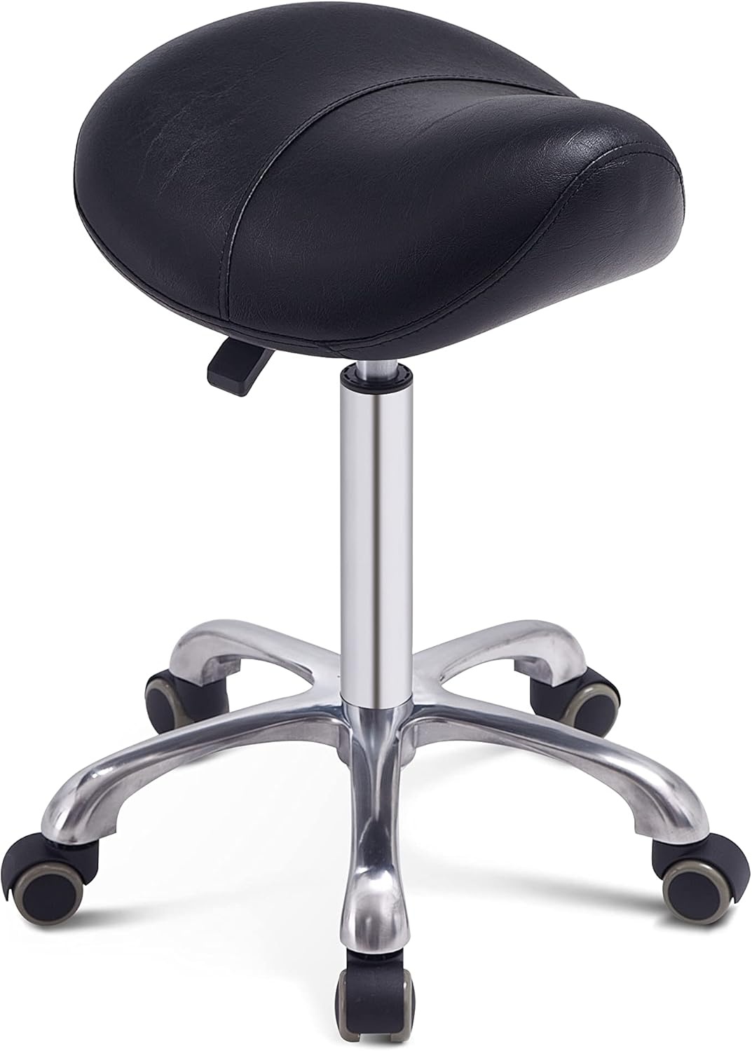 Grace&Grace Saddle Stool with Back Support Massage Swivel Chair for Beauty Tattoo Lash Clinic Dentist Spa Salons Studio,Adjustable Rolling Stool on Wheels(With Backrest, Black)