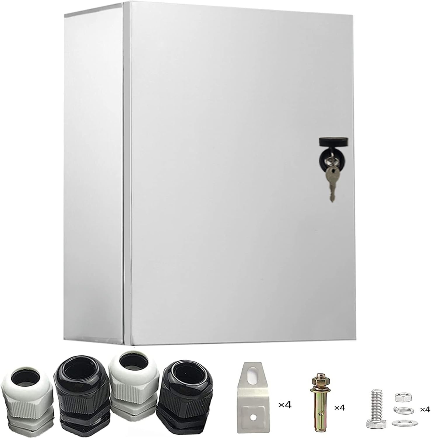 Stainless steel control cabinet, 60 x 50 x 20 cm, junction box, built-in insulating mounting plate, waterproof, wall mounted, electrical distributor