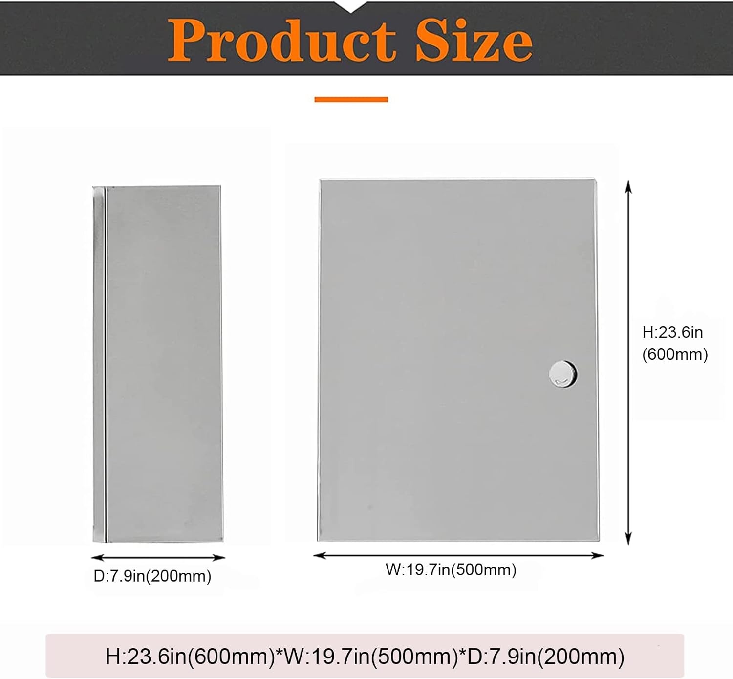 Stainless steel control cabinet, 60 x 50 x 20 cm, junction box, built-in insulating mounting plate, waterproof, wall mounted, electrical distributor