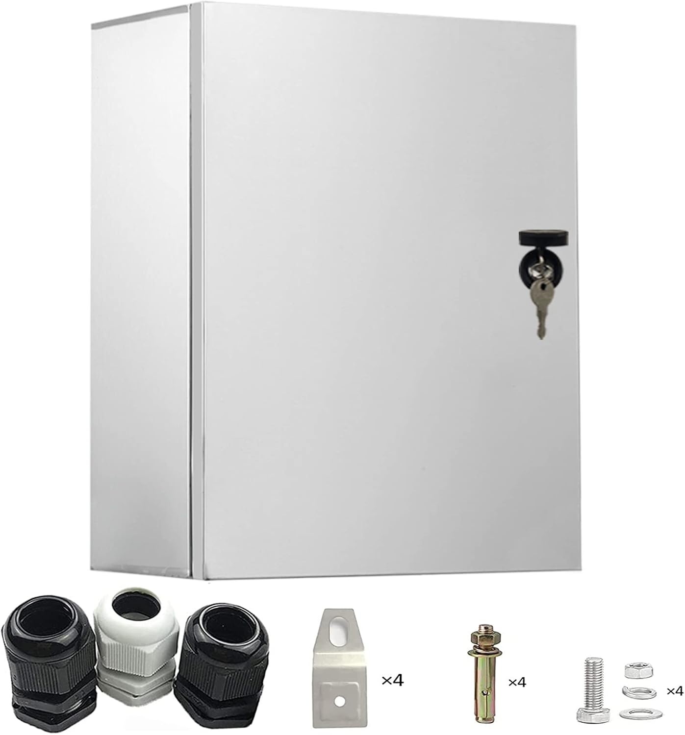 Stainless steel control cabinet, 60 x 50 x 20 cm, junction box, built-in insulating mounting plate, waterproof, wall mounted, electrical distributor