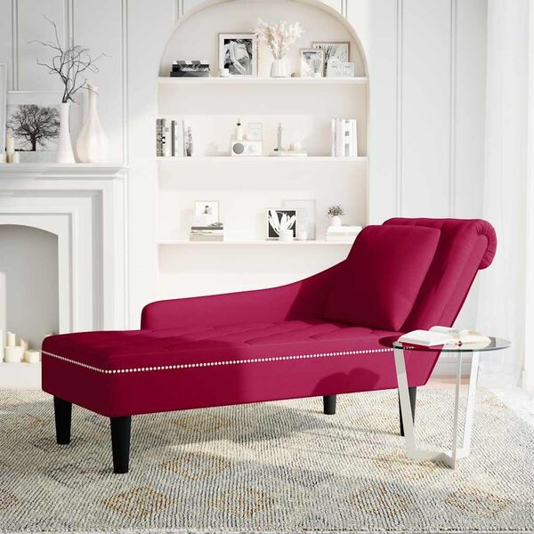 vidaXL Chaise longue met kussen en rechterarmleuning fluweel wijnrood
